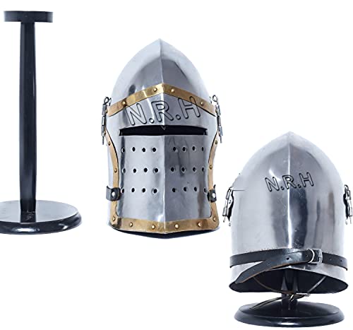 Casque de chevalier romain Barbute médiévale avec support en bois