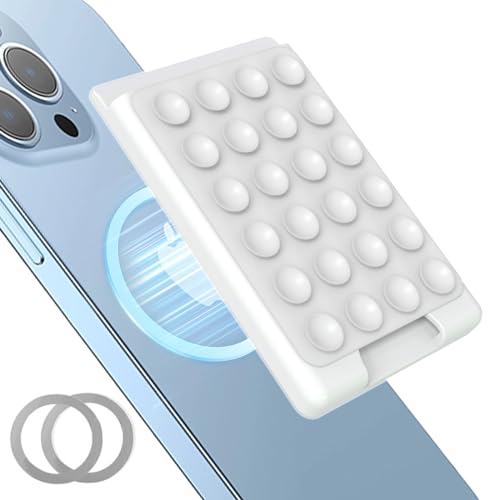 NTidea Magnetic Suction Phone Card Holder Mount for MagSafe Phone Wallet Compatible with iPhone MagSafe Case Hands-Free Mirror Shower Smartphone Holder Accessory for TikTok Videos Selfies White