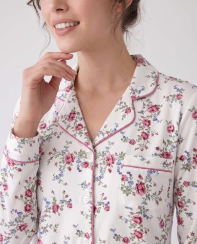 Image of Laura Ashley Women's Plush Knit Pajamas 2 Piece Ultra Soft Brushed Long Sleeve Button Down Top and Pants Sleepwear Set