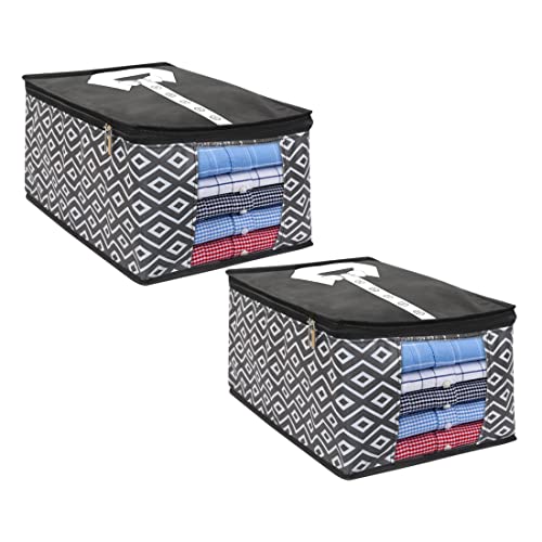 Image of PrettyKrafts XL Shirt Cover For Storage Organizer Garment Cover Foldable Clothes Storage Bags For Wardrobe /Closet Organiser, (Set of 2) Diamond Black
