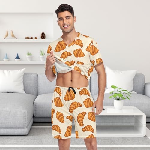 Laprad Men's Crunchy Croissants Pajamas Set Short Sleeve Sleepwear Comfortable Loungewear V-Neck with Pockets Nightwear4