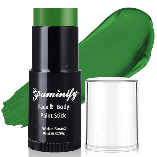 Paminify Witch Green Face Paint Stick St Patricks Day Dark Green Body Paint Stick Washable Face Painting for Elphaba Monster Cosplay Professional SFX Makeup for Halloween Costume 1.06 OZ