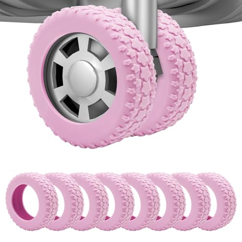 Aorotost 8PCS Luggage Wheel Protector Silicone Luggage Wheel Covers for 2-2.4 Suitcases Spinner Wheel Upgraded Wear-Resistant Absorption Luggage Accessories for Carry-on Travel (Pink)