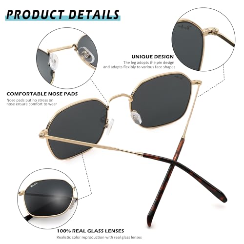 Pro Acme Classic Sunglasses for Women Men Hexagonal Flat Metal Frame Trendy Square Shades Sunglasses 100% Real Glass Lens4