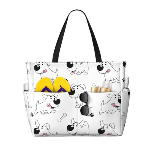 VOSERY Bolsas de playa grandes impermeables a prueba de arena, lindo perro cachorro No.1082 bonitas bolsas de playa para mujer con cremallera