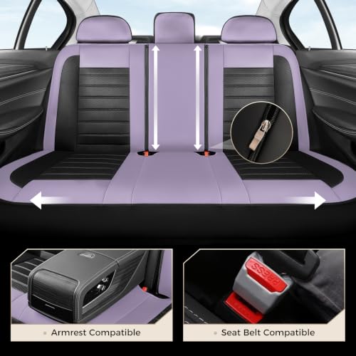 Image of Coverado Car Seat Covers Full Set, Luxury Leather Car Seat Covers, Automotive Front and Rear Mesh Seat Covers, Full Set 5 Seats, Purple&Black Seat Covers for SUV Sedan Truck