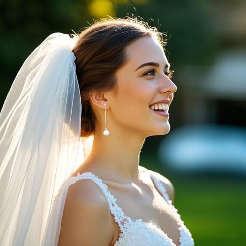 Reffeer Solid 925 Sterling Silver Pearl Earrings Drop for Women Teens Girls Pearl Dangle Earrings CZ Studs Wedding Bridal Dangle Earrings2