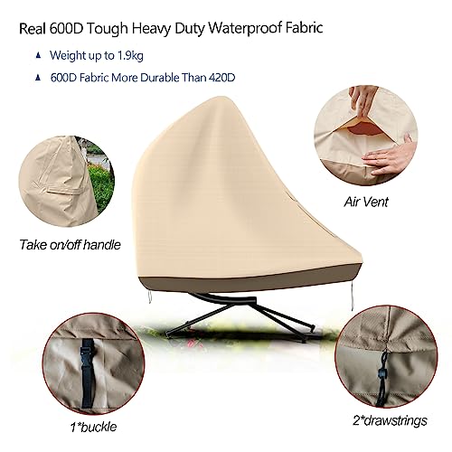 Patio Hanging Chaise Lounge Cover, 600D, Waterproof, Lounge Chair Cover 73 Inch Outdoor Curved Steel Hammock Swing Chair Cover Beige #TOP1