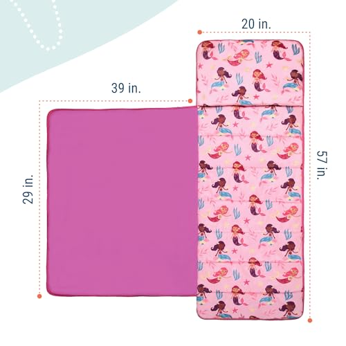Image of Wildkin Kids Velour Nap Mat for Girls - Soft & Cozy Toddler Sleep Mat with Built-in Blanket for Daycare, Preschool, Kindergarten & Travel, Ages 3-7, Machine Washable - Groovy Mermaids