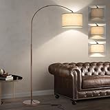 Dimmable Arc Floor Lamps for Living Room, Mid Century Floor Lamp, Antique Bronze Standing Lamp with Adjustable Hanging Shade, Tall Pole Lamp Reading Light for Bedroom, Over Couch, 9W LED Bulb Included