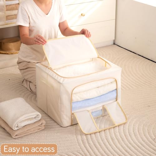Image of HOKIPO 66L Cloth Organizer for Storage, Large Storage Box for Clothes, Cream Pack of 1 (AR-6670-CRM)