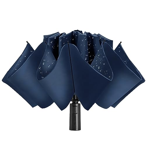 ACEIken Umbrella Reverse Close Folding Windproof Travel Umbrella - Compact and Portable for Easy Carrying with Auto Open-Close - for Men and Women - Navy Blue ACEIken Umbrella Reverse Close Folding Windproof Travel Umbrella - Compact and Portable for Easy Carrying with Auto Open-Close - for Men and Women - Navy Blue
