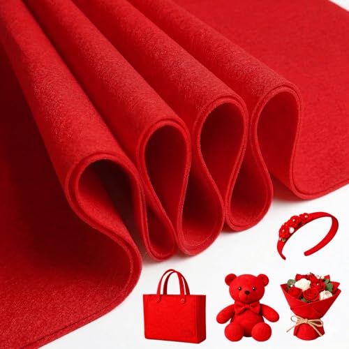 Hopton 90 x 90cm Felt Fabric Sheets Soft Red Felt Thick Felt Sheets for DIY Craft Sewing Projects Decoration and Patchwork