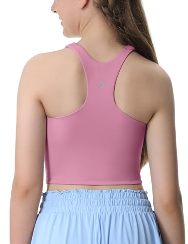 Image of Girls Tank Tops Double Lined Crop Tops for Kids High Crew Neck Racerback Basic Sleeveless Dance Top for Girls