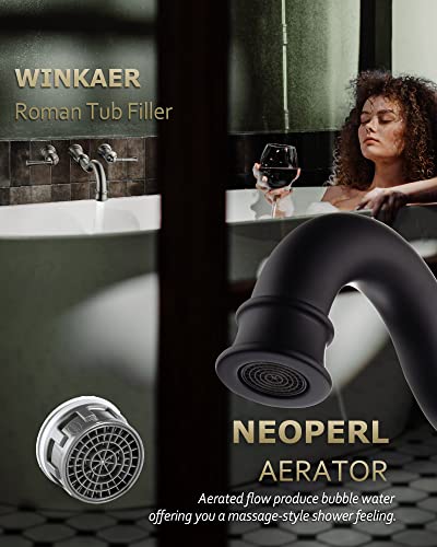 Winkear Roman Bathtub Faucet Wall Mount Widespread Tub Filler With Rough-In Valve 3 Holes 2 Lever Handle Elegant Classic Spout For Bathroom, Matte Black #TOP4