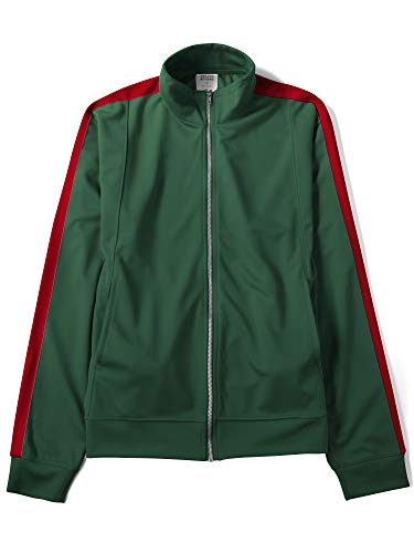 Hat And Beyond Mens Premium Track Jacket Slim Fit Stripe Side Taping Streetwear Active Training Sportswear (Small, 1Up10_Hunter Green/Red) #TOP28