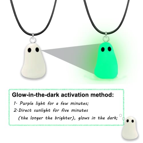 2pcs Ghost Necklace Cute Adopt a Ghost Necklace Blue and Green Glow in the Dark Pendent Christmas Halloween Jewelry for Women and Men3