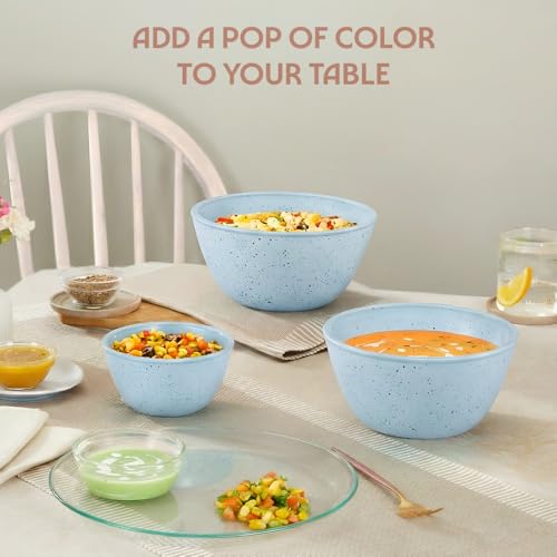 Image of Borosil 2.8 L Round Shape Serving & Mixing Bowl | Made in India Borosilicate Glass Bowl for Kitchen & Dinning | Bowl for Mixing Dough, Salad, Batter, Pasta | Microwave & Dishwasher Safe (Blue)