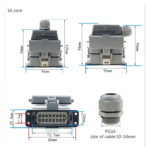 Conector industrial HDC-HA-10/16 250V 16A resistente miniatura 6