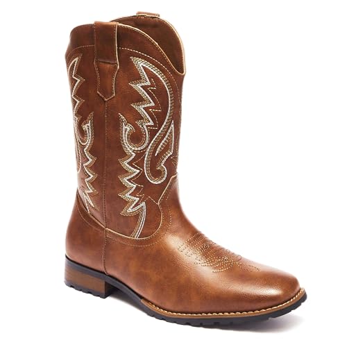 Image of Metrocharm Men's Cowboy Western Embroidered Square Toe Boots WESTERN-03