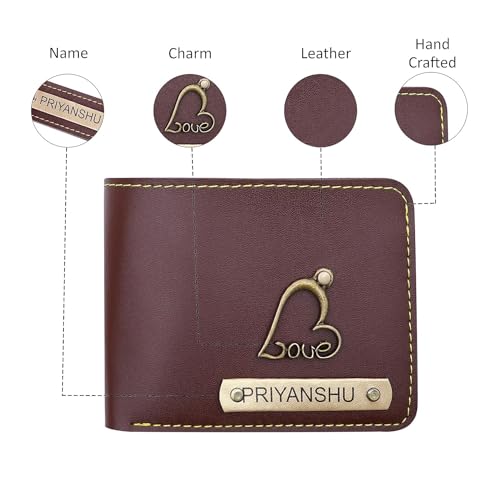 Image of Men's Leather Wallet Name Leather Wallet for Mens - Customise Printed on Wallets - Brown