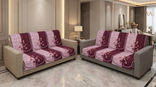 Image of KINGLY Quilted Velvet Sofa Cover Wine Maroon 3+3 6 Seater Anti Skid Pipe