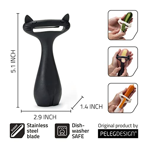 Peleg Design CatPeeler Cute Vegetable Peeler, Cat Design Peeler for Potato Carrot Fruit, Kitchen Utensil Décor (Black)