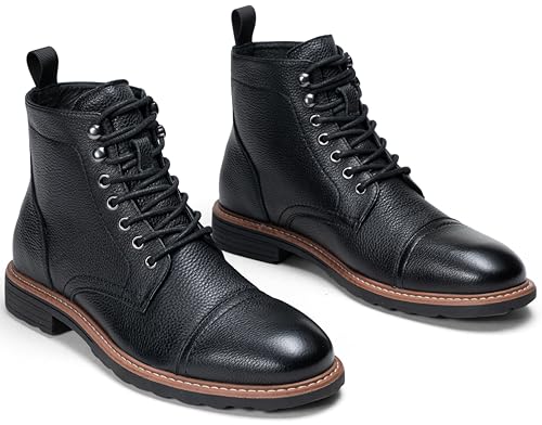 Image of Jousen Leather Boots for Men Dress Retro Classic Design Mens Boots Cap Toe Boot Black Rubber Sole