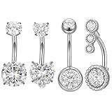 Qianyu 4 piercings de ombligo de acero inoxidable de 14 g, para ombligo, joyería para mujer, color plateado
