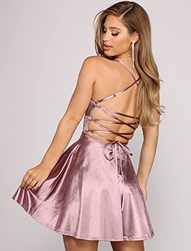Short Spaghetti Straps Prom Dresses with Pockets Satin Homecoming Dress for Teens WD0302
