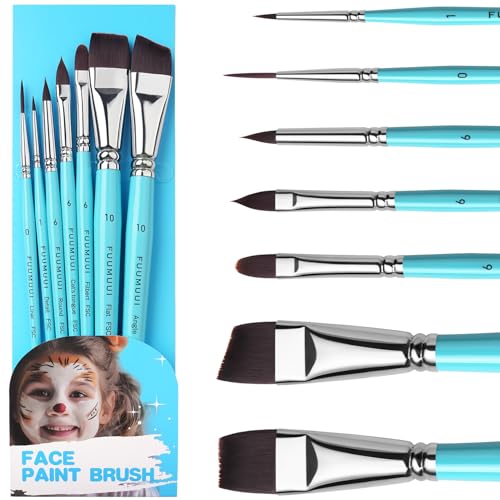 Face Paint Brush Set, Fuumuui 7 Pcs Professional Artist Paint Brushes for Face & Body Painting Art Makeup Kit for Halloween Cosplay Party Makeup Kit - Acrylic Painting Oil Gouache Watercolor