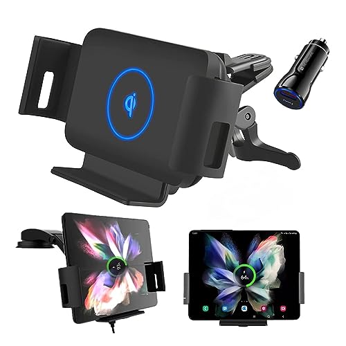 Image of SEVENAIRE S1 Wireless Charger for Car, Car Phone Holder Wireless Charger for Z Fold 6 /5 /4 /3 /2, Galaxy S Series, iPhones, Pixel Fold | 15W Fast Charging |Auto Clamping | Dash & AC Mount + Car Charger