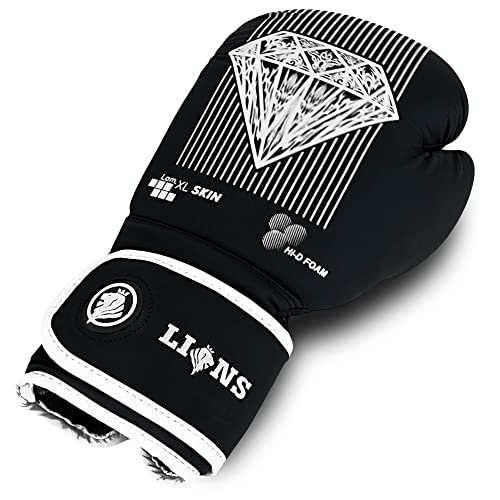 Lions Boxing Gloves MMA Punch Bag Training Mitts 6oz, 8oz, 10oz, 14oz, 16oz, Black, Pink, Red (Carter Black/White, 10oz) - Image 2