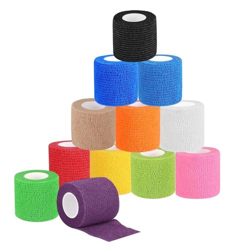 yotutun 12 Rollos Venda Cohesiva Venda Cinta Bendaje Adhesiva Vendaje Autoadhesivo Deportiva Tape Cohesivo para Protegen Dedos Muñecas Tobillos Vendaje Elástico Banda (5cmx4.5m) (Colorido)