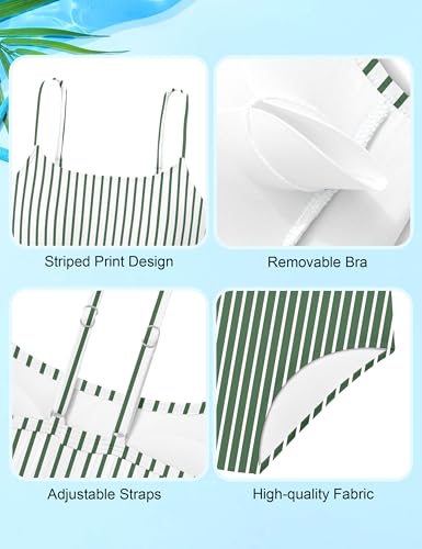 Boiltcat Girls Bathing Suits Size 14-16 Striped 3 Piece Adjustable Straps Girls' Swimwear High Waisted Girl Bikini with Solid Color Cover Up Beach Skirt Teen Girl Swimsuit