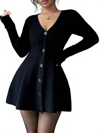 Button-Front V-Neck Knit Dress main image 0
