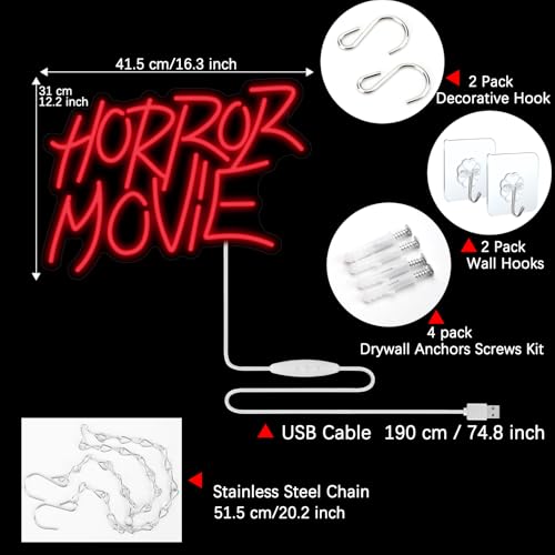 Image of GTOTd Horror Movie Red Wall Art Lamp Led Neon Sign Night Light | Halloween Kids Room Bedroom Decor Gifts Merch Party Supplies for Wall Decorative Acrylic USB Powered Living Room Shop Bar