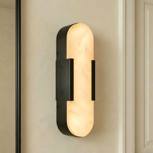 Image of Alabaster Wall Sconce, 13.8 inch Natural Marble Wall Sconce, Black Alabaster Sconces, Indoor Modern Bathroom Sconces Wall Lighting for Living Room, Bedroom, Hallway, Stairs