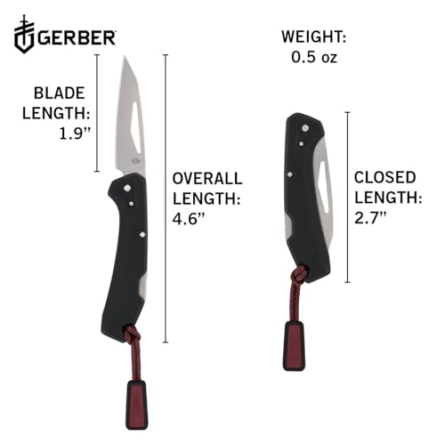 Gerber Taschenmesser mit Zugband, LST Mini, 440A Wharncliffe-Edelstahlklinge, Griffschalen aus glasfaserverstärktem Nylon, Klingenlänge: 4,8 cm, Schwarz, 1074528