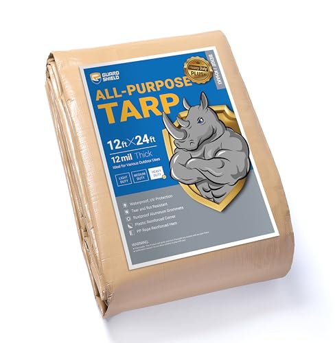 GUARD SHIELD Beige Tarp 12x24 Feet Large Tarps Heavy Duty Outdoor Tarpaulin Cover 12mil