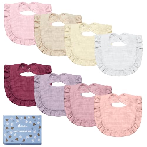 Image of Lictin 8-Pack Muslin Baby Bibs - Bandana Drooling and Teething Bibs, Unisex Cotton