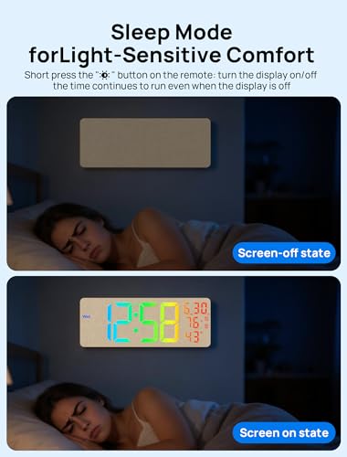 Image of MASHI 2026 Upgrade 17.3 inch Large Digital Wall Mount Clock, Digital Clock with Remote Control, Alarm, Big LED, RGB Color, DST, Temperature for Living Room,Classroom, Bedroom, Decor (Beige)