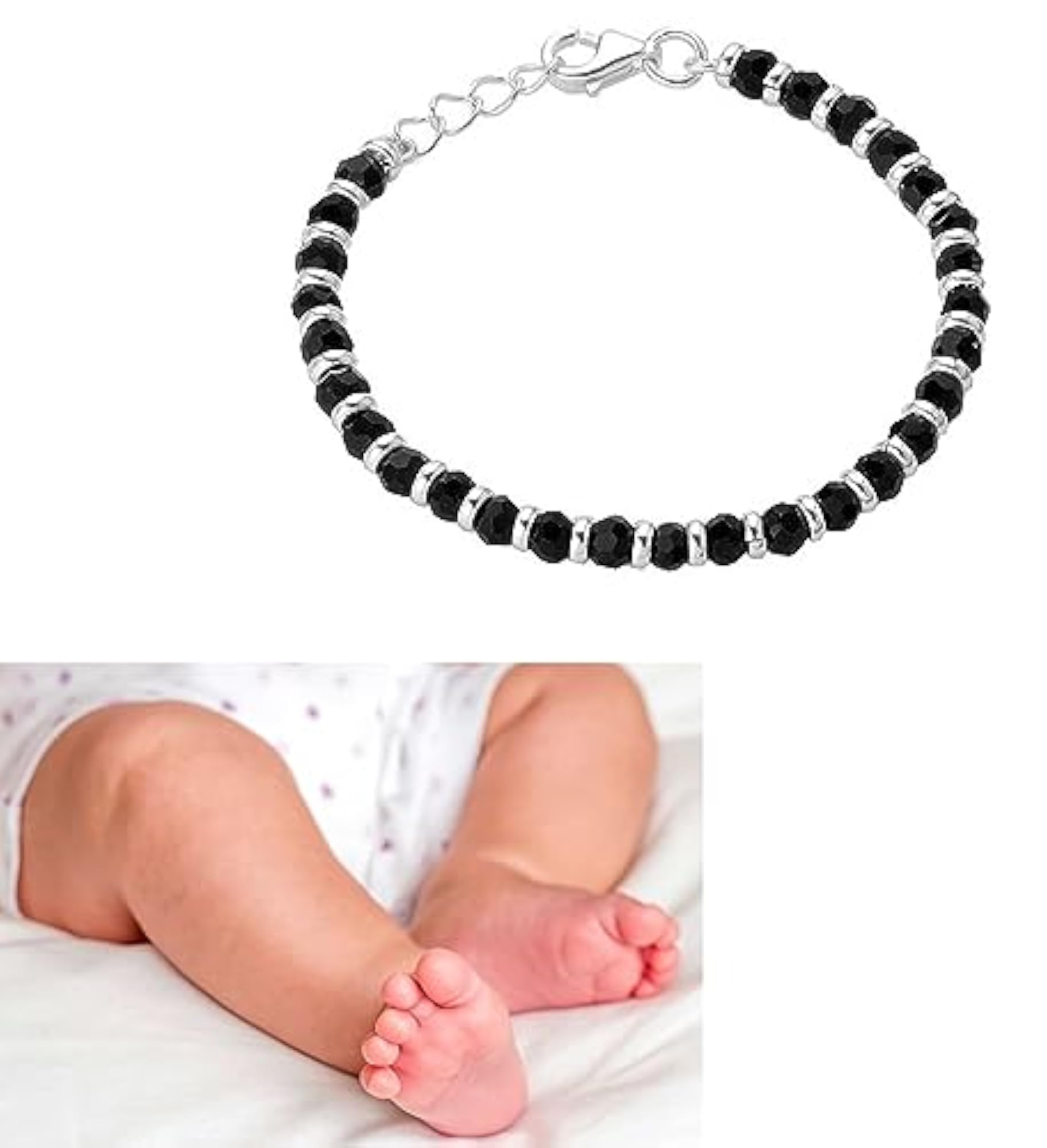 Black & Silver Adjustable Nazariya Anklet for Kids
