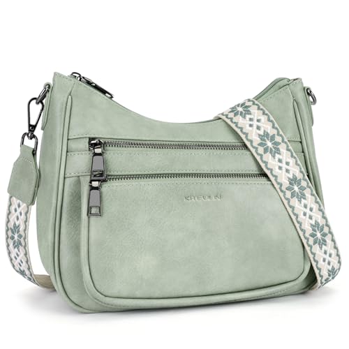 Image of KITEVIUN Crossbody Bags for Women Leather Purse Trendy Multi Pocket Shoulder Handbags with Adjustable Guitar Strap
