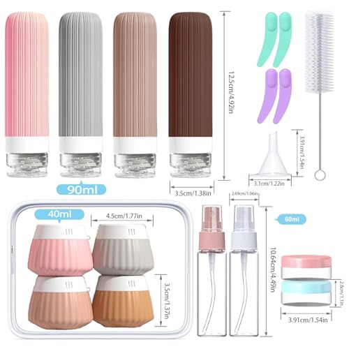 NuvaConx Reiseflaschen Zum Befüllen, 18 StüCk Silikon Reiseflaschen Set, Reiseset Flüssigkeiten Set mit TSA Genehmigt, Travel Essentials Nachfüllbare Reisegröße Flaschen, Reise Gadgets