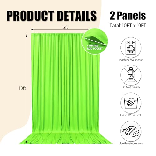 Image of 10ft x 10ft Light Green Backdrop Curtains for Parties, Polyester Fabric Backdrop Drapes with Rod Pockets for Weddings, Birthday, Halloween, Photography, Christmas Party Background Curtain, 2 Panels