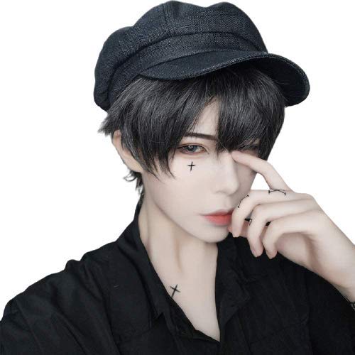 happykoko メンズ フルウィッグ ウィッグ かつら イケメン ショート 短髪 ストレート 小顔 ゆるふわ 自然 耐熱 ウイッグ ネット付き 男装