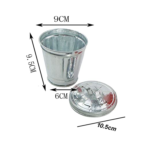 Aiting Mini Trash Can & Iron Garbage Can Pencil Cup Holder 2Pcs (Silver) #TOP3