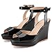 Perisis Women's Dressy Platform Wedge Sandals Black Wedges Peep Toe Patent High Heels Slingback Heeled Comfortable Ankle Strap Shoes(Black patent,8)