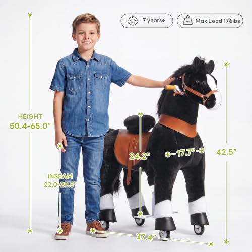Image of PonyCycle Authentic Large Horse Ride on Toys for Kids RidingHorse Rocking Horse (with Brake /42.5 inch Height /Size 5 for Age 7-12) Ride-on Animals Plush Pony Toys No Electricity Black Ux526